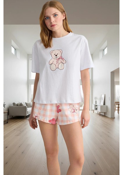2'li Pamuklu Pijama Takımı Ayıcıklı Desenli Regular Kalıp Günlük Kullanım Için