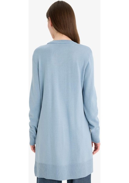 Regular Fit Bisiklet Yaka Yırtmaçlı Basic Düz Triko Kazak Tunik H3431AZ25WN