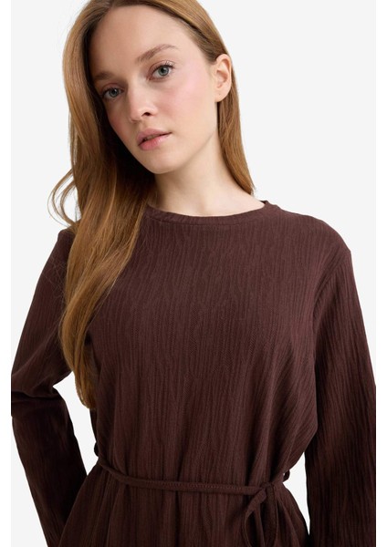 Regular Fit Bisiklet Yaka Beli Bağlamalı Uzun Kollu Tunik F5369AX25AU fırsatları