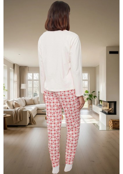 Yumuşak Pamuklu Ekoseli Pijama Takımı; Bisiklet Yaka Uzun Kol Boru Paça Günlük Kullanım Için modelleri