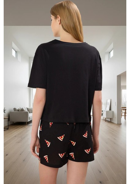 Pizza Desenli Pamuklu Kadın Pijama Takımı Regular Kalıp Rahat Uyku Özenle Seçilmiş modelleri