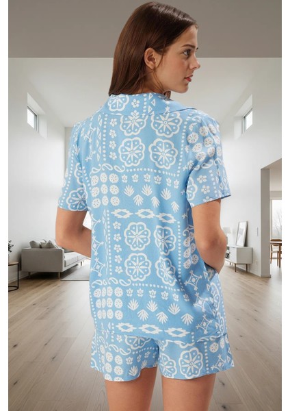 Etnik Desenli Viskon Pijama Takımı Şortlu Yumuşak Nefes Alan Rahat Mükemmel Uyum modelleri