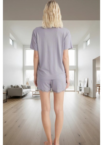 Yazlık Pijama Takımı Dantel Detaylı Viskoz Örme V Yaka Regular Kalıp Trend Tasarım modelleri