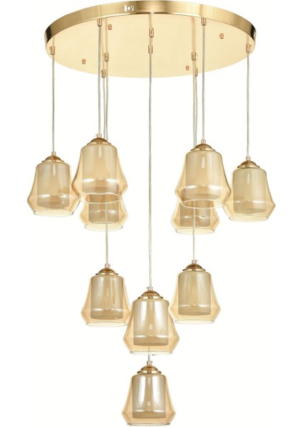 Venita 10 lu Bal+Beyaz Çift Camlı Salon Oturma Odası Modern Sarkıt Avize - (Gold Kaplama)