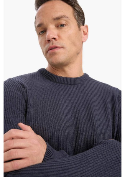 Standart Fit Normal Kesim Bisiklet Yaka Dokulu Triko Kazak C8814AX25WN fırsatları