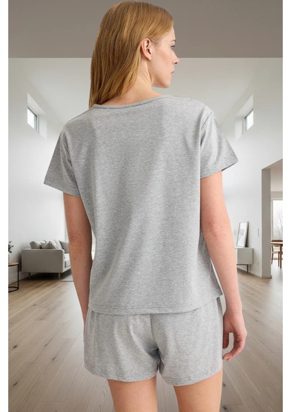 Yazlık Melanj Pijama Takımı Nefes Alan Viskoz Kumaş Regular Kalıp Konforlu Kesim Modern Stil modelleri