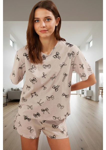 Yazlık Pijama %100 Pamuk Kurdele Desenli Boru Paça Şort Yüksek Kalite Konforlu Kesim