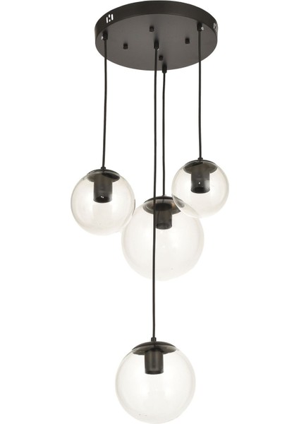 Pigaro 4 Lü Şeffaf Camlı Salon Oturma Odası Modern Sarkıt Avize - (Siyah Kasa) fiyatları