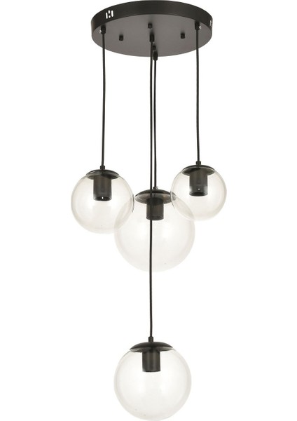 Pigaro 4 Lü Şeffaf Camlı Salon Oturma Odası Modern Sarkıt Avize - (Siyah Kasa) modelleri
