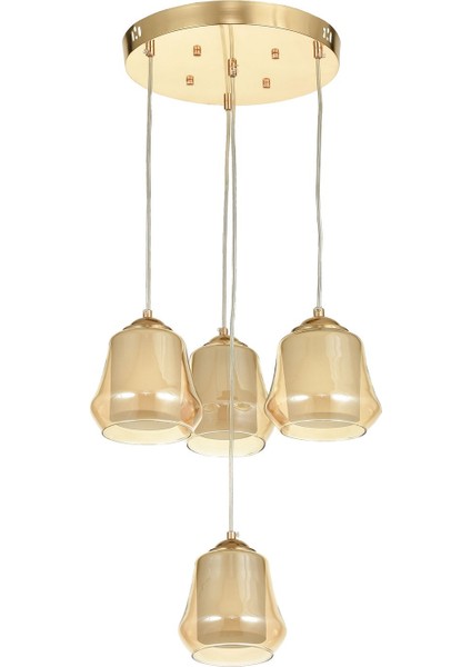 Venita 4 lü Bal+Beyaz Çift Camlı Salon Oturma Odası Modern Sarkıt Avize - (Gold Kaplama)