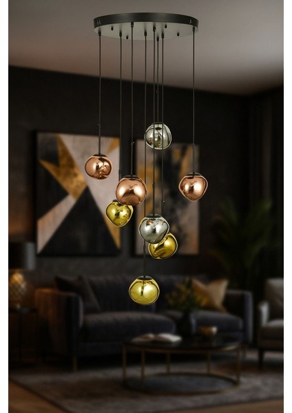 Rainbow 8 li Asimetrik Desen Camlı Dekor Aydınlatma İçin Modern Sarkıt Avize - (Loş ışık verir)