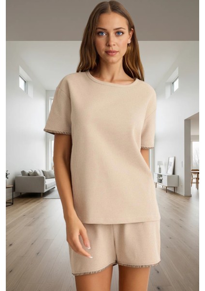 Homewear Pijama Takımı Kısa Kollu Waffle Kumaş Regular Kalıp Yazlık Seçkin Malzeme