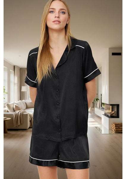 Biyeli Detaylı Saten Pijama Takımı %100 Polyester Dokuma Kumaş Regular Kalıp Dayanıklı Malzeme fiyatları