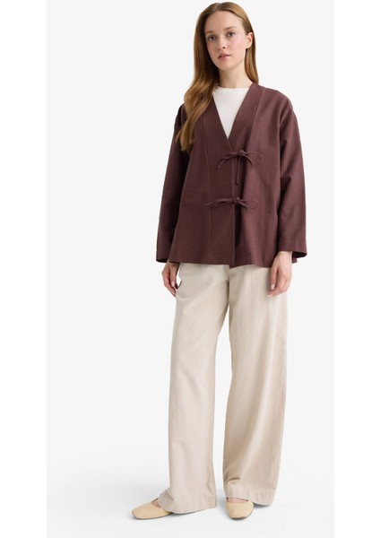 Regular Fit V Yaka Keten Karışımlı Kimono F7958AX25AU fiyatları