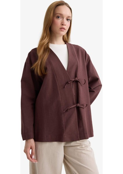 Regular Fit V Yaka Keten Karışımlı Kimono F7958AX25AU modelleri