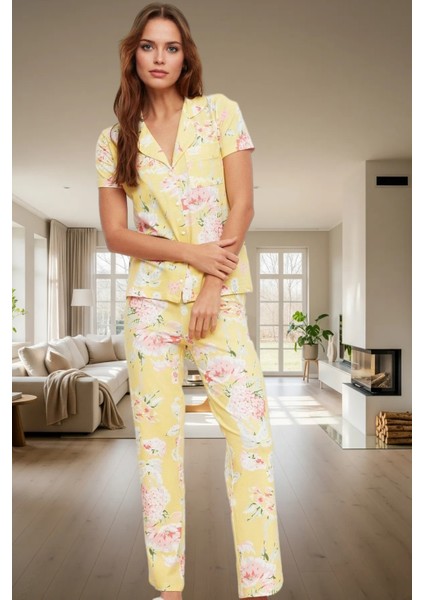 Pamuk Çiçekli Regular Pijama Takımı Kaliteli Işçilik Profesyonel Görünüm Özel Tasarım