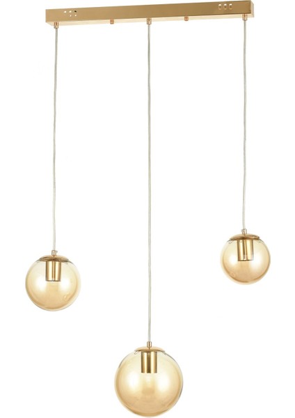 Pigaro 3 lü Yemek Masası Üstü Bal Renk Camlı Modern Sarkıt Avize - (Gold Kaplama)