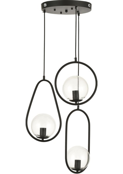 Serra 3'lü Şeffaf Camlı Salon Oturma Odası Modern Sarkıt Avize - Siyah fiyatları