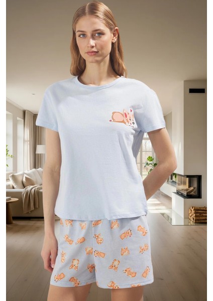 Yazlık Homewear Pijama Takımı Hayvan Desenli Örme Şortlu Takım Özenle Seçilmiş fiyatları