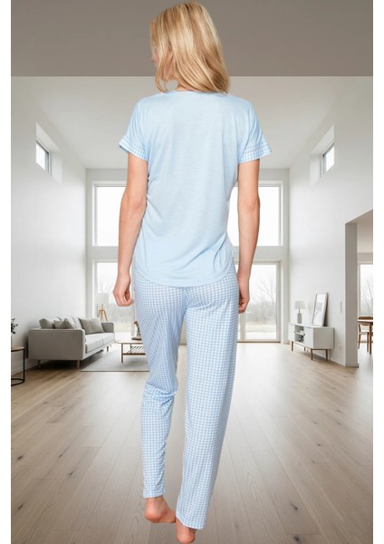 Ekose Örme Pijama Takımı Nefes Alan Rahat Boru Paça Seçkin Malzeme modelleri