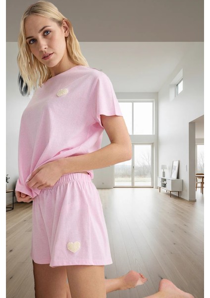 Rahat Yazlık Pijama Takımı Pamuklu Örme Renk Kalp Detaylı 2’li Günlük Kullanım Için fiyatları