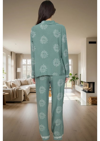 Rahat ve Şık Viskon Pijama Takımı Güneş Desenli Kışlık 2'li Yüksek Kalite Kullanım modelleri