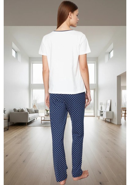 2'li Pijama Takımı Nefes Alan Pamuk Kumaş Puantiyeli Desen Regular Kalıp Tüm Sezon Modern Stil modelleri