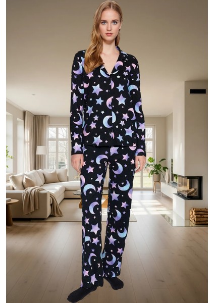 Galaksi Desenli Pamuklu Pijama Takımı Rahat Şık ve Sıcak Kullanım modelleri