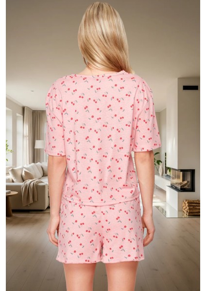 Yazlık Pamuklu Pijama Takımı 2'li Çok Kiraz Desenli Regular Kalıp Rahat ve Şık modelleri