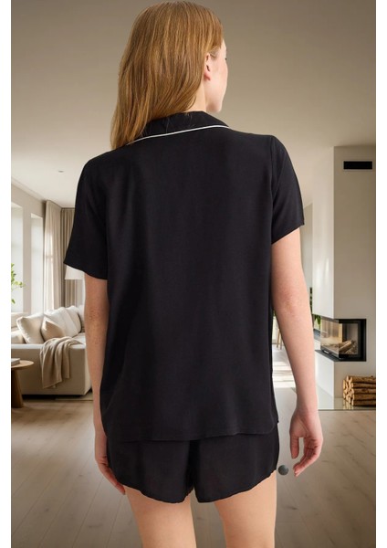 Rahat Yazlık Pijama Takımı Viskoz Kurdele Detaylı Şortlu Kaliteli Işçilik Özenle Seçilmiş modelleri