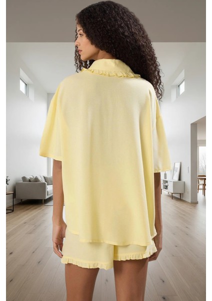 Rahat Viskoz Pijama Takımı Şortlu Fırfırlı Yazlık Ev Giyim Seti Kullanım modelleri