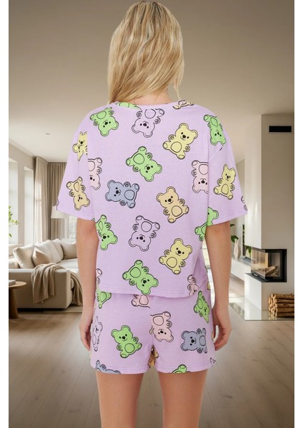 Rahat %100 Pamuklu Pijama Takımı Ayıcık Desenli Yazlık Şortlu Şık Görünüm Özenle Seçilmiş modelleri