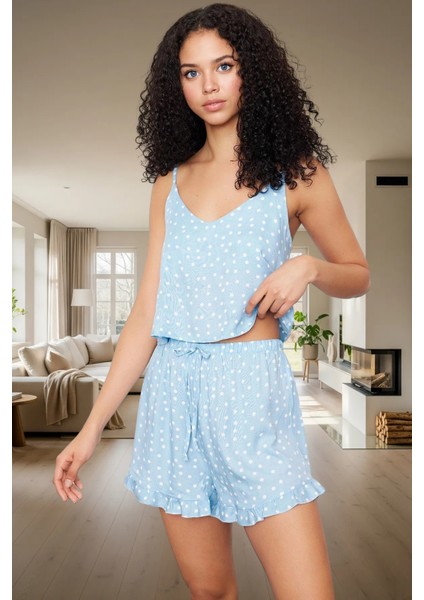 Puantiyeli Desenli Ince Askılı Viskoz Pijama Takımı Rahat Şık ve Yazlık Modern Stil fiyatları