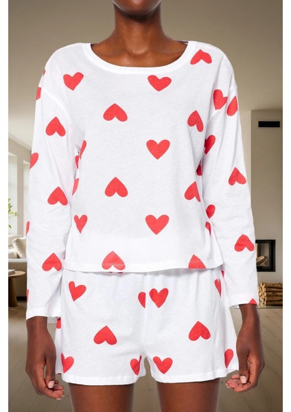 Pamuklu Ipliği Boyalı Kalpli Pijama Takımı Rahat ve Şık Homewear Özel Tasarım modelleri