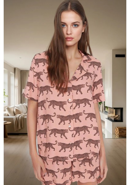 Rahat ve Şık Viskoz Pijama Takımı Animal Desenli Kısa Kollu Yazlık Modern Stil fiyatları