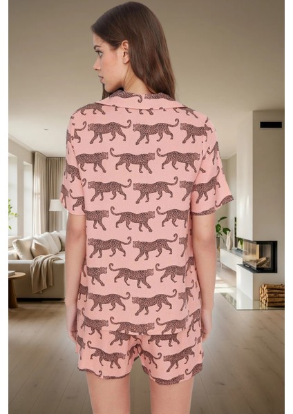 Rahat ve Şık Viskoz Pijama Takımı Animal Desenli Kısa Kollu Yazlık Modern Stil modelleri