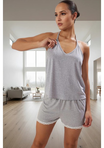 Yazlık Ince Askılı Viskoz Pijama Takımı; Dantel Detay Regular Kalıp Rahat Kullanım