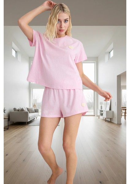 2'li Pamuklu Pijama Takımı Kalp Detaylı Yazlık Örme Kumaş Özel Tasarım Kaliteli Işçilik fiyatları