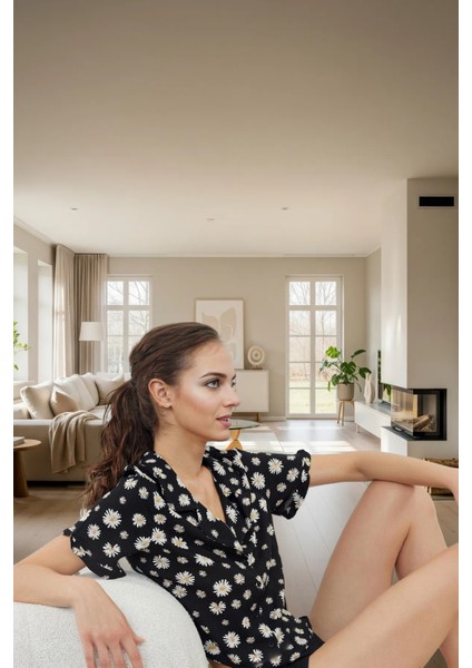 Yazlık Şortlu Pijama Takımı %100 Viskoz Rahat Kalıp Çiçekli Özenle Seçilmiş Özel Tasarım