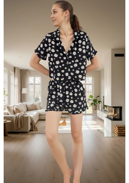 Yazlık Şortlu Pijama Takımı %100 Viskoz Rahat Kalıp Çiçekli Özenle Seçilmiş Özel Tasarım fiyatları