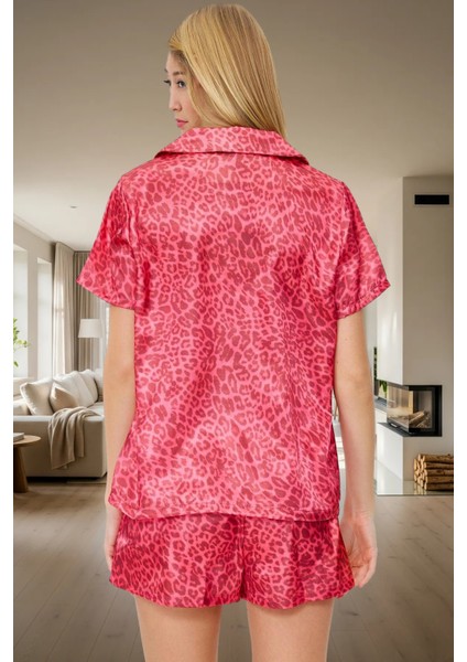 Rahat Yazlık Pijama Takımı Leopar Desenli Saten Şortlu Gömlek Premium Kalite Şık Görünüm modelleri