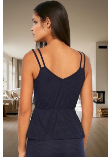 Rahat ve Şık Pijama Takımı Pamuklu Örme Kumaş Ince Askılı Atlet Boru Paça Pantolon modelleri