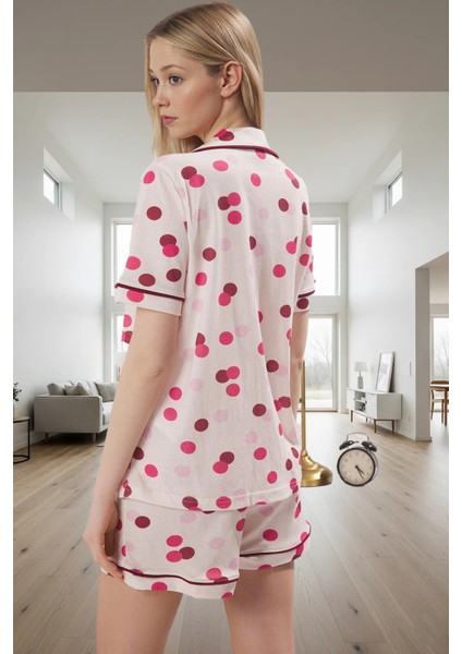 Pamuklu Örme Pijama Takımı Puantiyeli Desen Kısa Kollu Regular Kalıp Mükemmel Uyum Özel Tasarım fiyatları