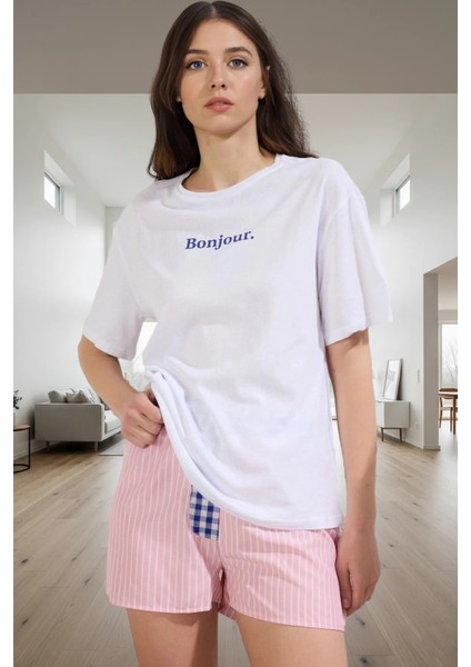 Çizgili Pamuklu Kadın Pijama Takımı; Şık ve Rahat Yazlık Seçkin Malzeme Özel Tasarım