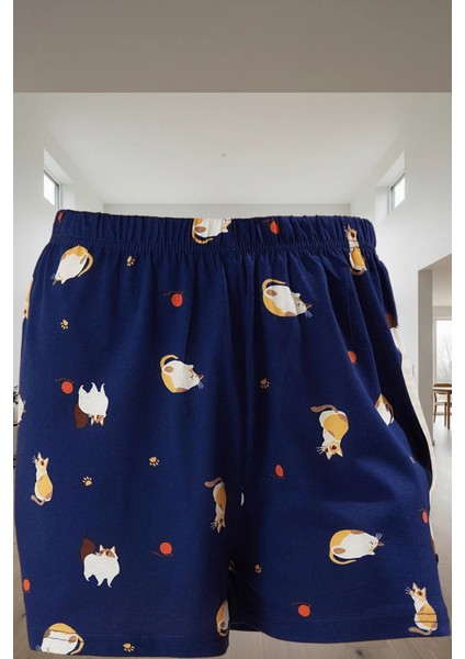 Yazlık %100 Pamuklu Rahat Pijama Takımı Kedili Desenli Şortlu Kaliteli Işçilik Zarifane Tasarım