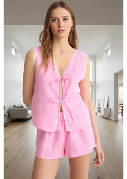 Yazlık Pamuklu Pijama Takımı Şortlu V Yaka Yüksek Kalite Premium Şık Görünüm