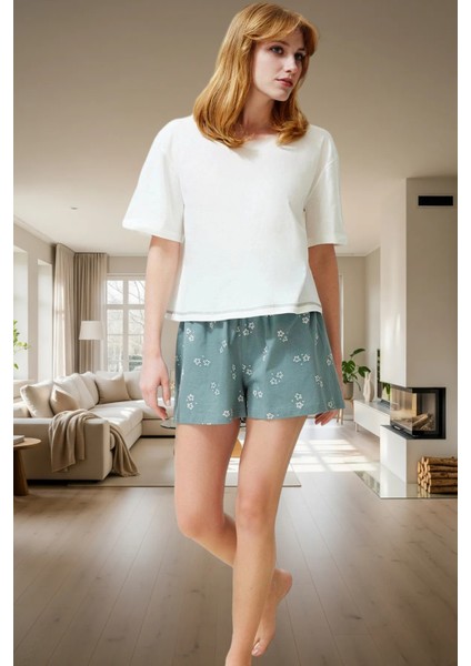 Ev Giyim Seti %100 Pamuklu Rahat Şortlu Pijama Takımı Geometrik Desen Şık Görünüm Uzun Ömürlü