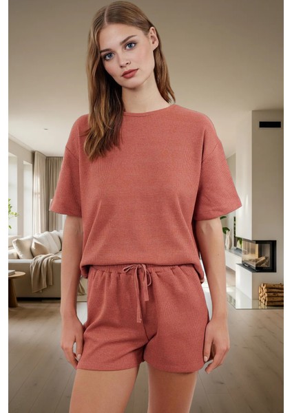 Yazlık Pijama Takımı Waffle Kumaş Örme Rahat Kalıp 2'li Mükemmel Uyum Konforlu Kesim