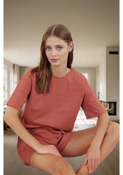 Yazlık Pijama Takımı Waffle Kumaş Örme Rahat Kalıp 2'li Mükemmel Uyum Konforlu Kesim fiyatları