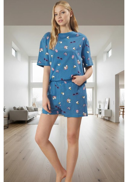 Pamuklu Unicorn Desenli Rahat Pijama Takımı Yazlık Kısa Kollu Regular Kalıp Mükemmel Uyum